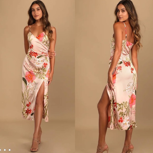 Lulus Dresses & Skirts - New Lulu’s remarkable entrance pink floral print satin midi dress